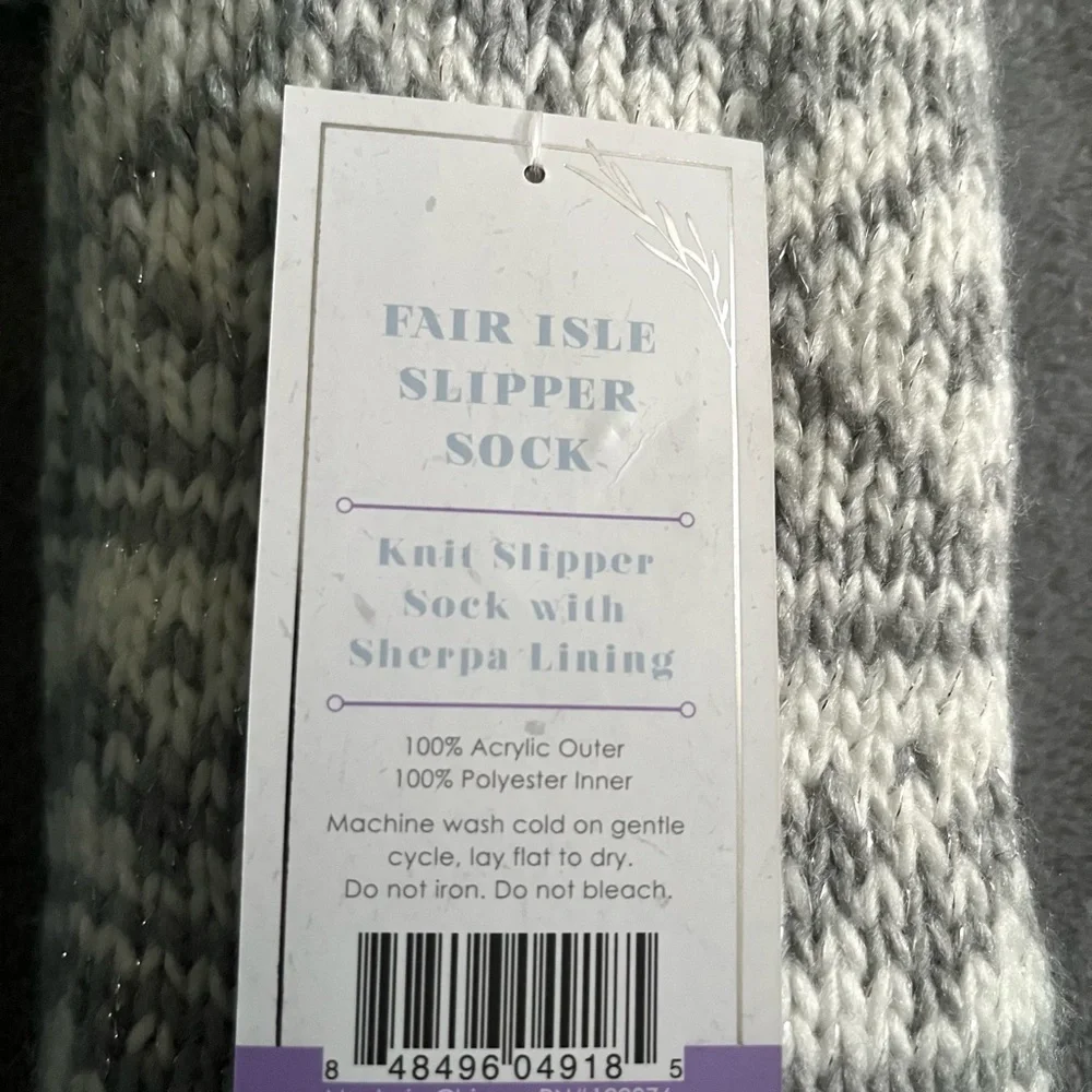Fair Isle Knit Sherpa Lined Slippers Socks With Grippers
